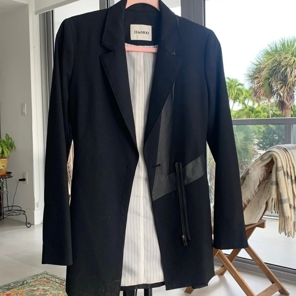 D’deMoo black women’s tuxedo jacket blazer, zipper closure, size S - Picture 2 of 16